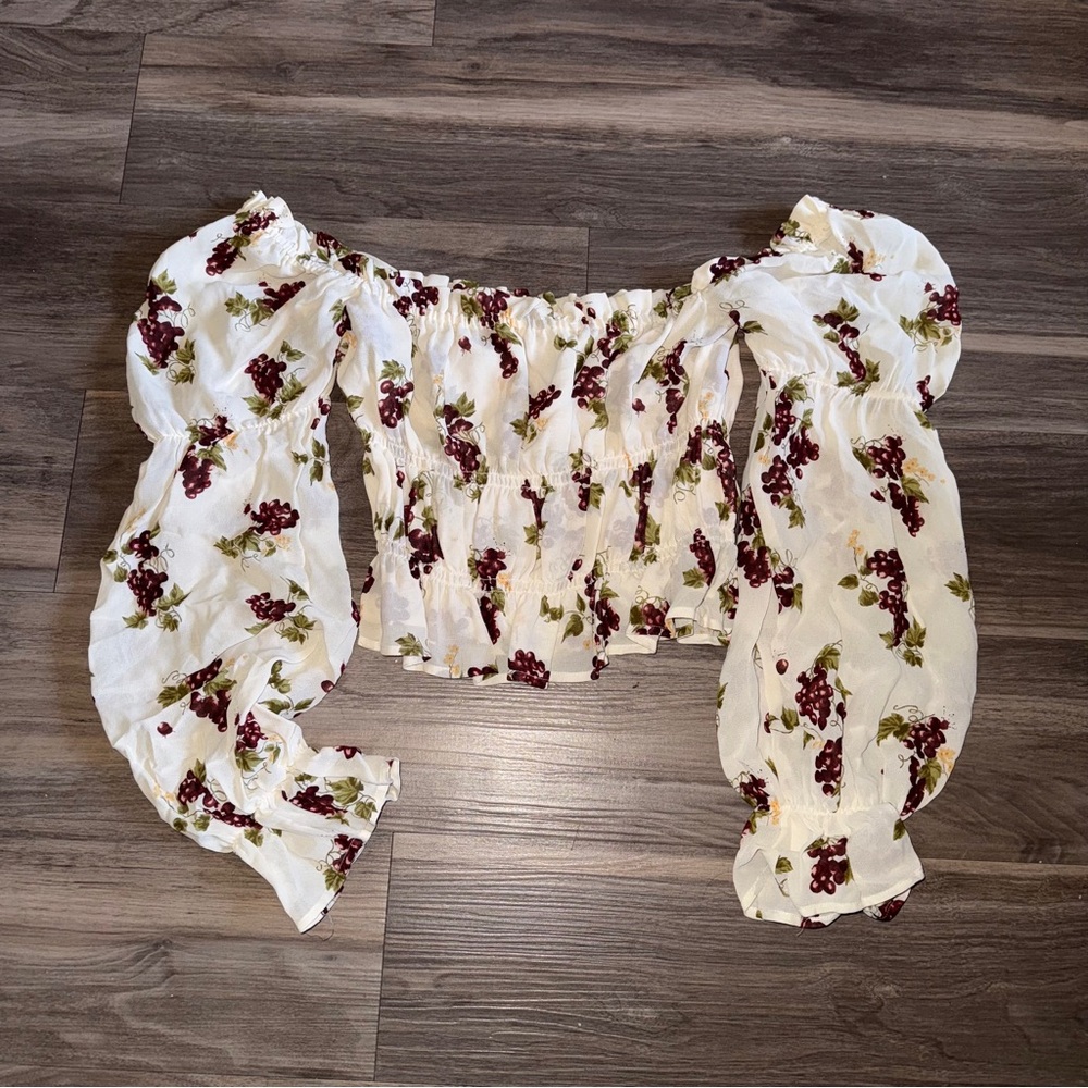 Reformation Floral Off-Shoulder White Top